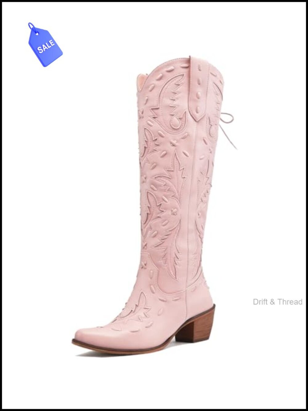 Lace Up Knee High Cowboy Boots Snip Toe Embroidered Western Womens